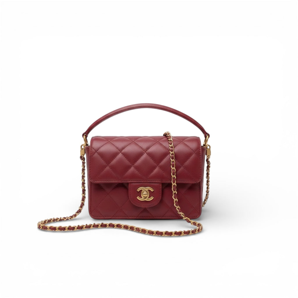 Chanel Shiny Caviar Quilted Mini Top Handle Flap Bag