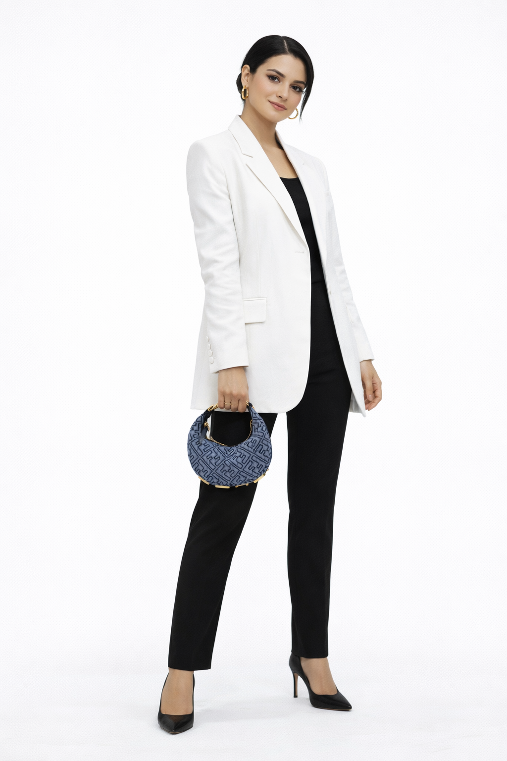 Fendi FF Logo Jacquard Mini Hobo Bag