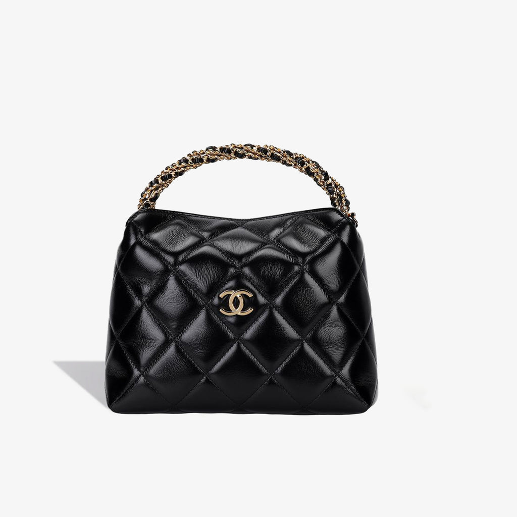 Chanel Quilted Lambskin CC Crystal Signature Chain Hobo Bag