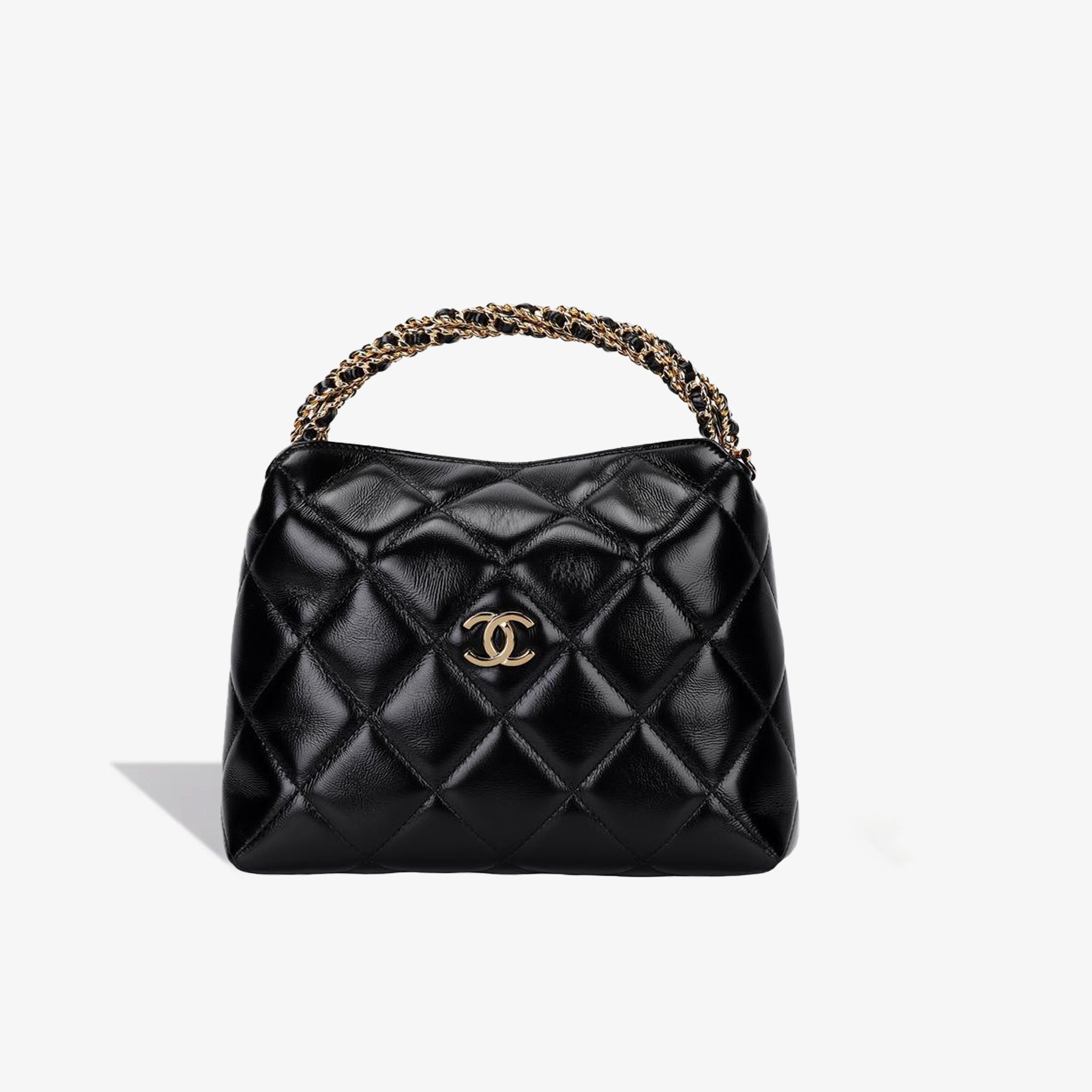 Chanel Quilted Lambskin CC Crystal Signature Chain Hobo Bag